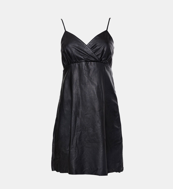 فستان قصير جلد بياقة بشكل V