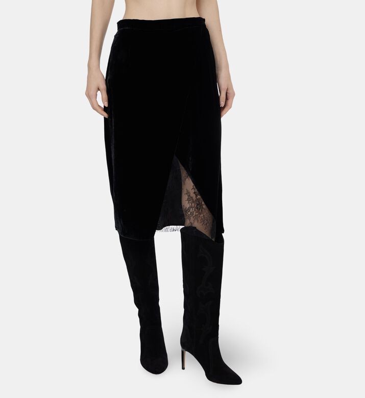 Zadig et Voltaire Velvet Lace Trim Side Slit Skirt, Model View