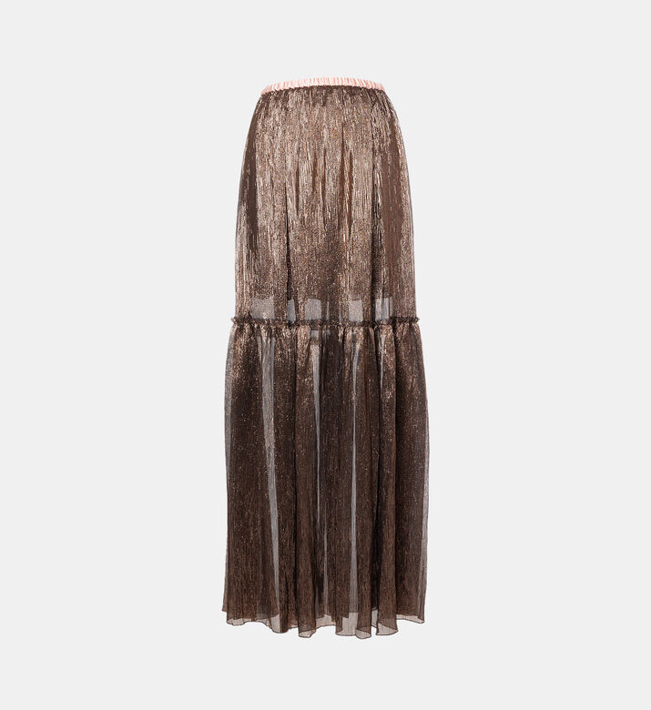Crinkled Lamé Tiered Maxi Skirt