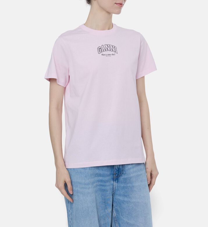 Ganni Logo-embroidery Short-sleeve T-shirt, Pink, M, Model View