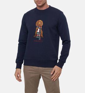 Hackett London Printed Crewneck Long-sleeve Sweater, Blue, Xl, Model View