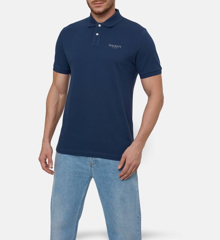 Hackett London Heritage Logo-print Button Placket Polo, Blue, M, Model View