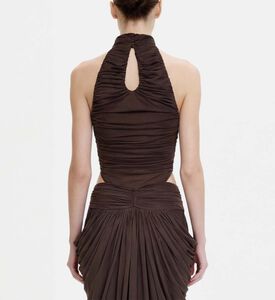 JW PEI Ruched Twist-front Halter Bodysuit, Model View