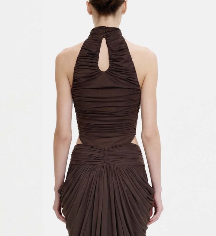 JW PEI Ruched Twist-front Halter Bodysuit, Model View