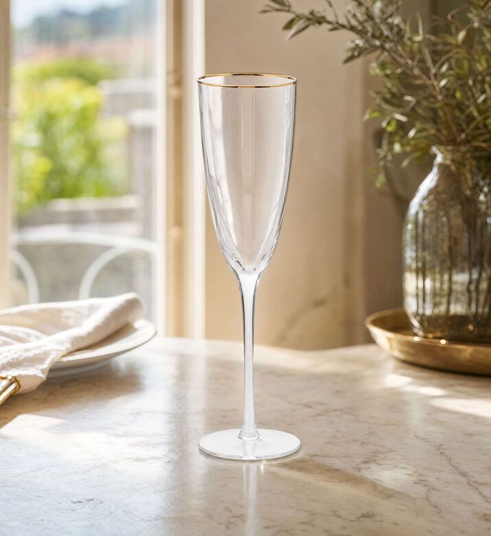 Edg Calice Glass Gold Rimmed Flute Glass, Model View