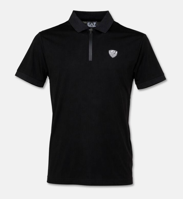 EA7 Zippered Collar Logo Polo Shirt, Black, Xl, Packshot View