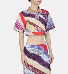 Silver Buttons Polo Collar Crop Top