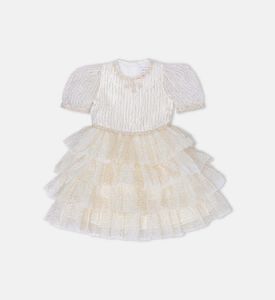 فستان ترتر تول مطرز بخيوط ذهبية