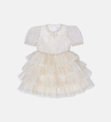 Golden-threaded Tulle Frills Dress