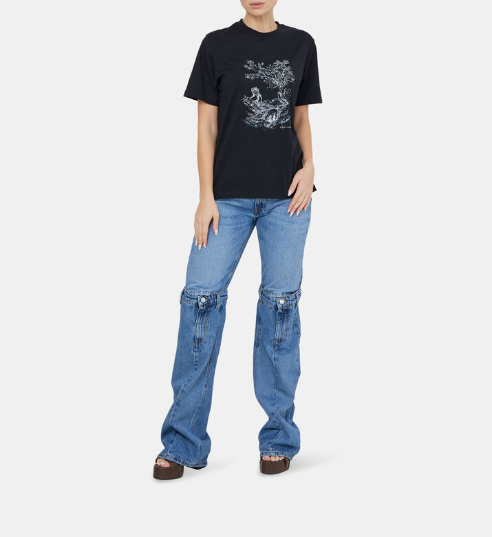 Cotton Open Knee Mid-rise Jeans