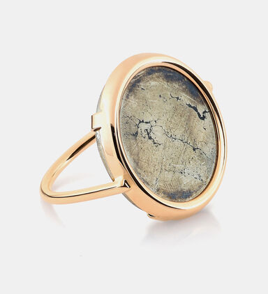 Pyrite Disc Pink Gold Ring 18k