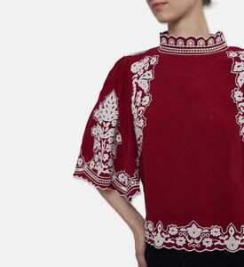 Farm Rio Bicolor Palm Tree-embroidery Blouse, Model View