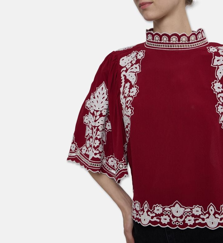 Farm Rio Bicolor Palm Tree-embroidery Blouse, Model View