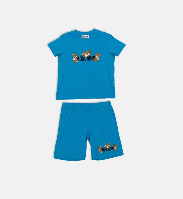 طقم شورت قصير قطن بطبعة شعار دب تيدي