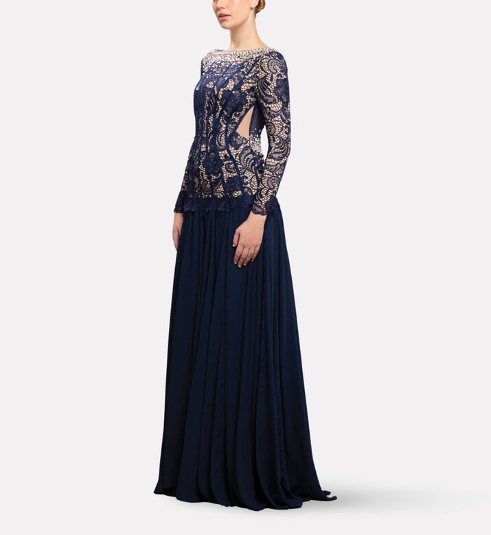 Michael Cinco Corset Lace Long Dress, Model View