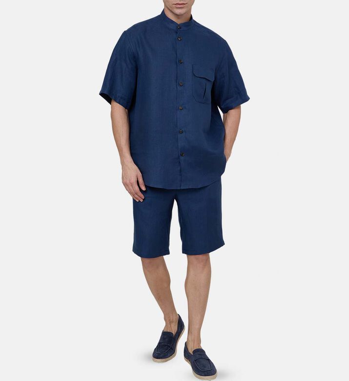 Linen Band Collar Shirt