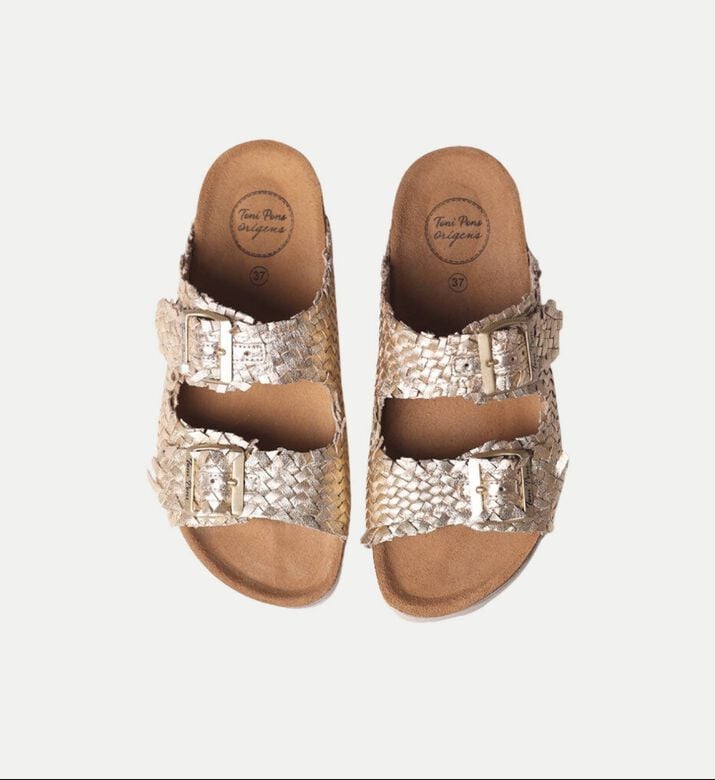 صندل مسطح غوام تي مفتوح من الأمام جلد رافييا