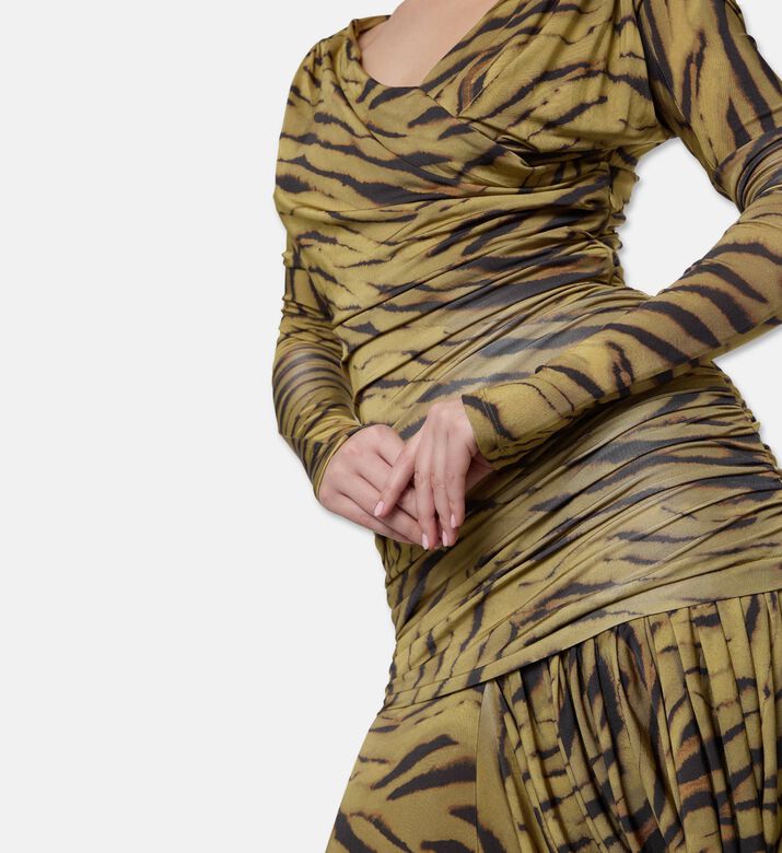 Ganni Zebra-print Long-sleeve Maxi Dress, Model View