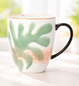Home Deco and More Leaf Print 2-piece Porcelain Mug Set - 9 X 10.5 Cm, Packshot View