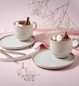 طقم فنجان شاي وصحن لينهاس قابل للتكديس