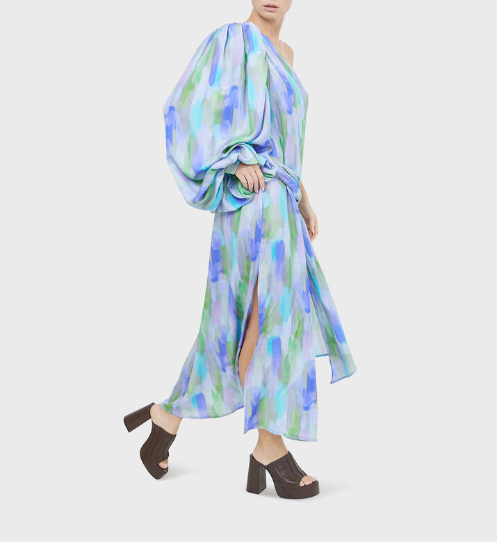 فستان ماكسي بأكمام بالون وربطة عنق