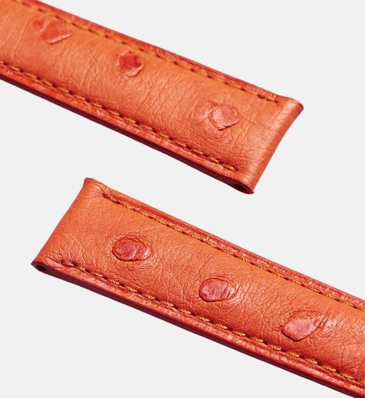 Camille Fournet Ostrich Leather Watch Strap, Orange, Packshot View Camille Fournet Ostrich Leather Watch Strap, Orange, Packshot View