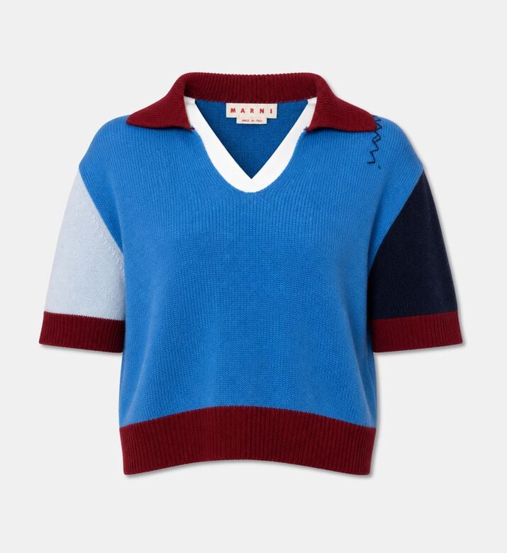 Marni Short-sleeve V-neck Cropped Sweater, Packshot View