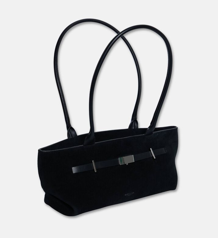 Demellier The New York Elongated Suede Shoulder Bag, Black, Packshot View
