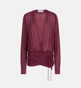Pleats-detail Long-sleeve V-neck Blouse Pleats-detail Long-sleeve V-neck Blouse