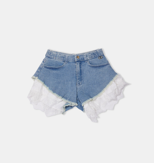 Lace Flounces Denim Shorts