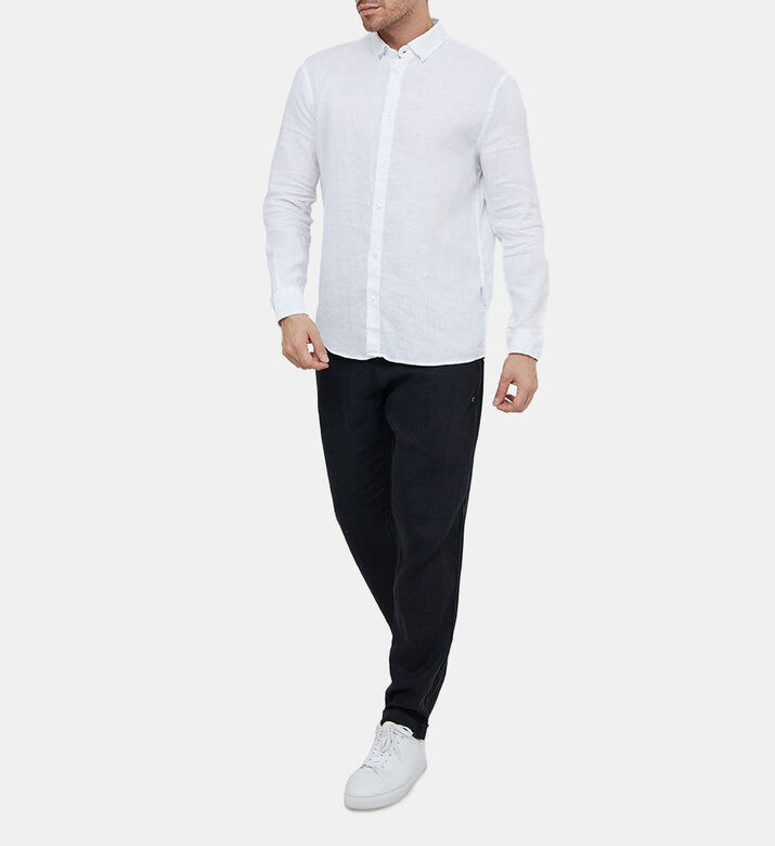 Men Drawstring Elastic Waistband Linen Pants