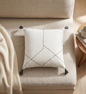 Home Deco and More Indie Handmade Tassled Cushion, White, 45x45x45-cm, Packshot View