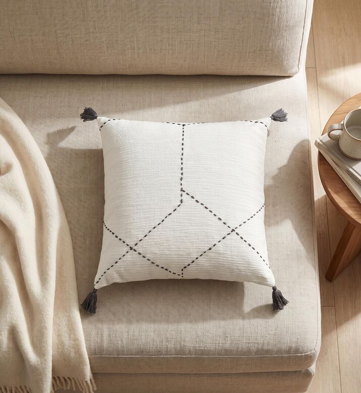 Home Deco and More Indie Handmade Tassled Cushion, White, 45x45x45-cm, Packshot View