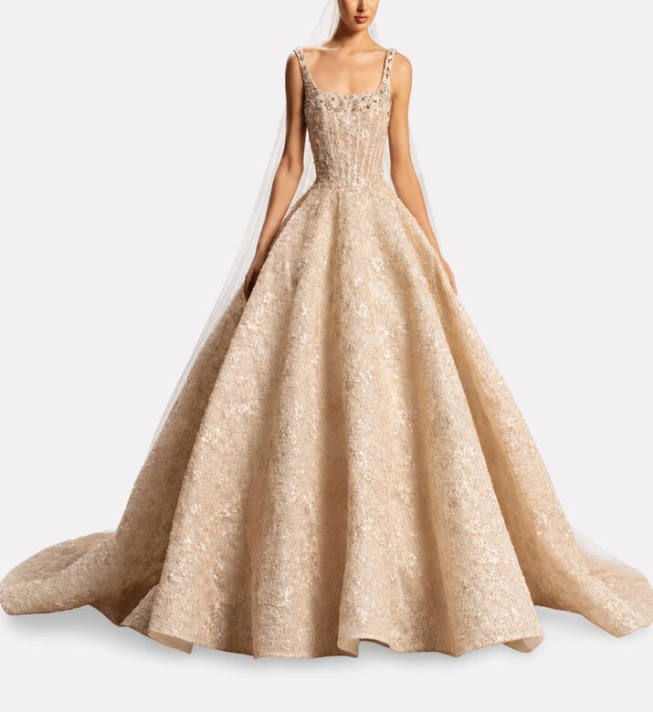 Michael Cinco Strap Gown Maxi Dress, Model View