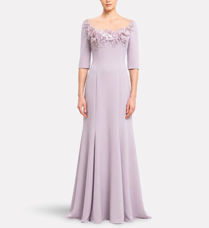 Michael Cinco Floral-appliqu&eacute; Scoop-neck Evening Dress, Model View