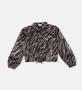 قميص بشعار بطبعة سلسلة ذهبية بصف أزرار