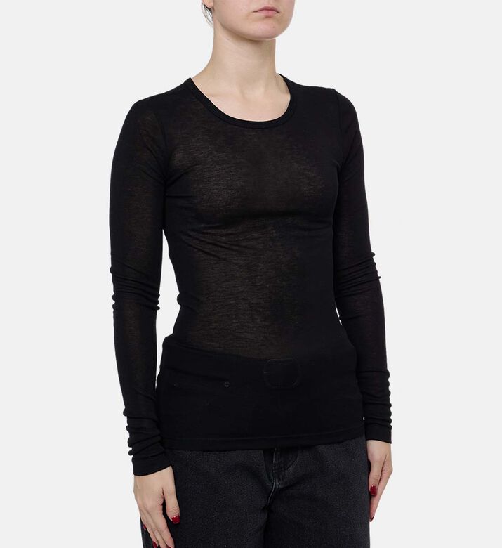 Samsoe Sadou Sheer Long-sleeve Knit Top, Model View