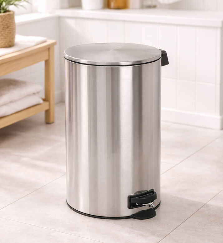 Home Deco and More Stainless Steel Matte Pedal Bin, Silver, 30-l, Packshot View