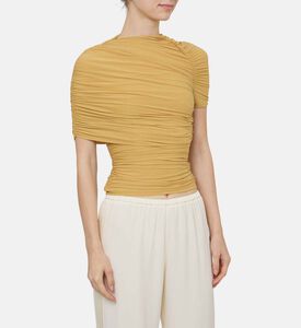 بلوزة بياقة غير متماثلة مزينة بطيات