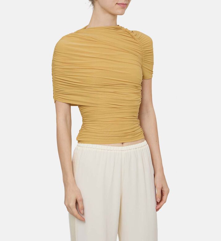 Draped Ruched Asymmetric Collar Top