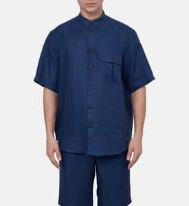 قميص بياقة شريطية كتان