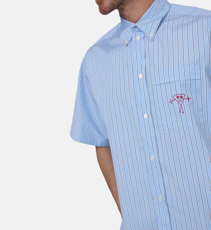 قميص قطن مخطط بأكمام قصيرة