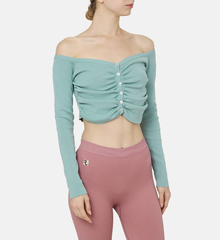 بلوزة بأكمام طويلة مكشوفة الأكتاف