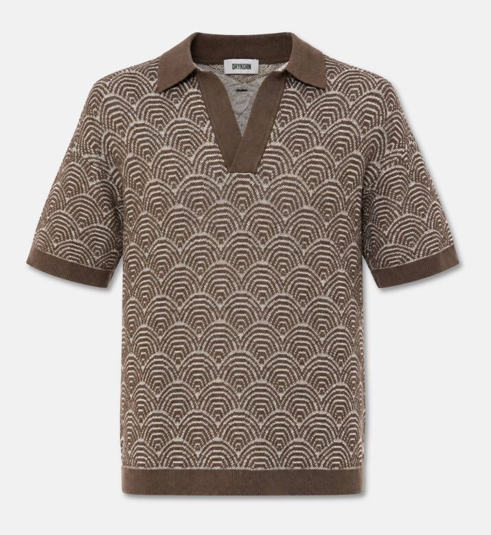 Drykorn Short-sleeve Textured Polo Shirt, Brown, L, Packshot View