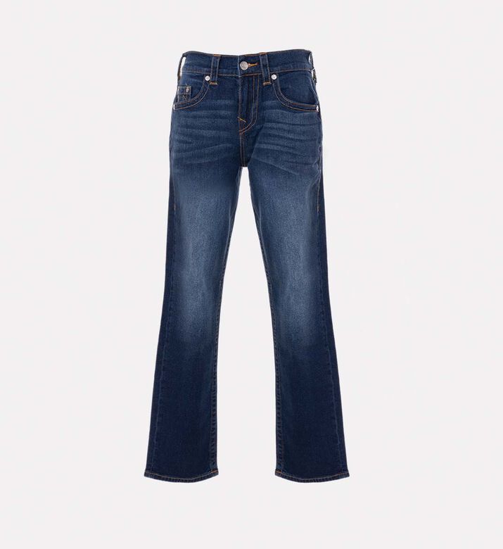 Contrast Topstitching Faded Dark Wash Bootcut Jeans