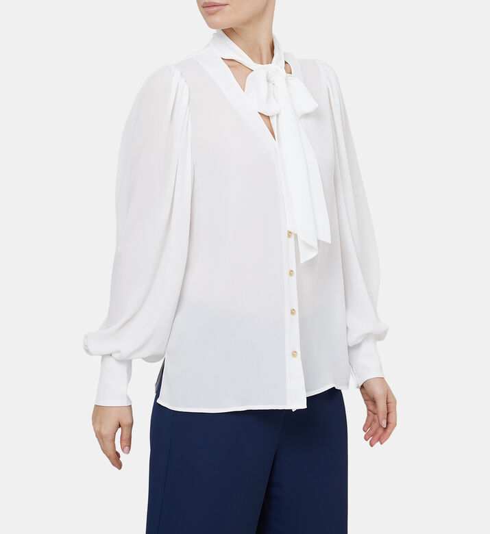 Lavaliere Bow Collar Flowy Shirt