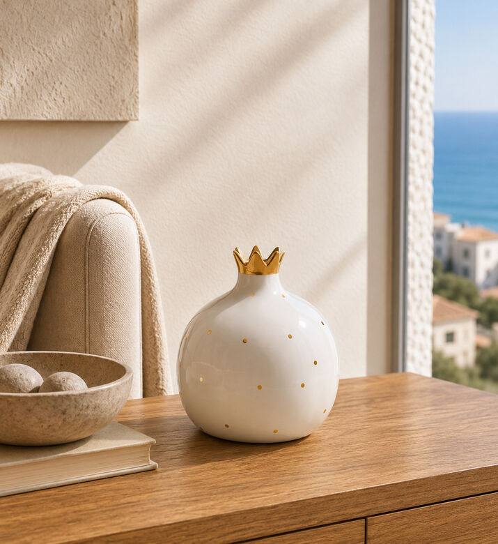 Tohfa Luxe Pomegranate Ceramic Vase, Ivory, Packshot View