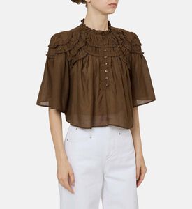 بلوزة قصيرة الأكمام بتفاصيل كشكشة