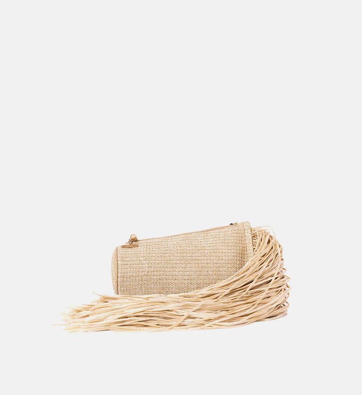 Viera Raffia Fringe Clutch