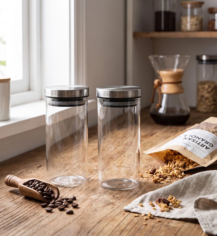 Home Deco and More Metal Lid Borosilicate Jar Set, Model View